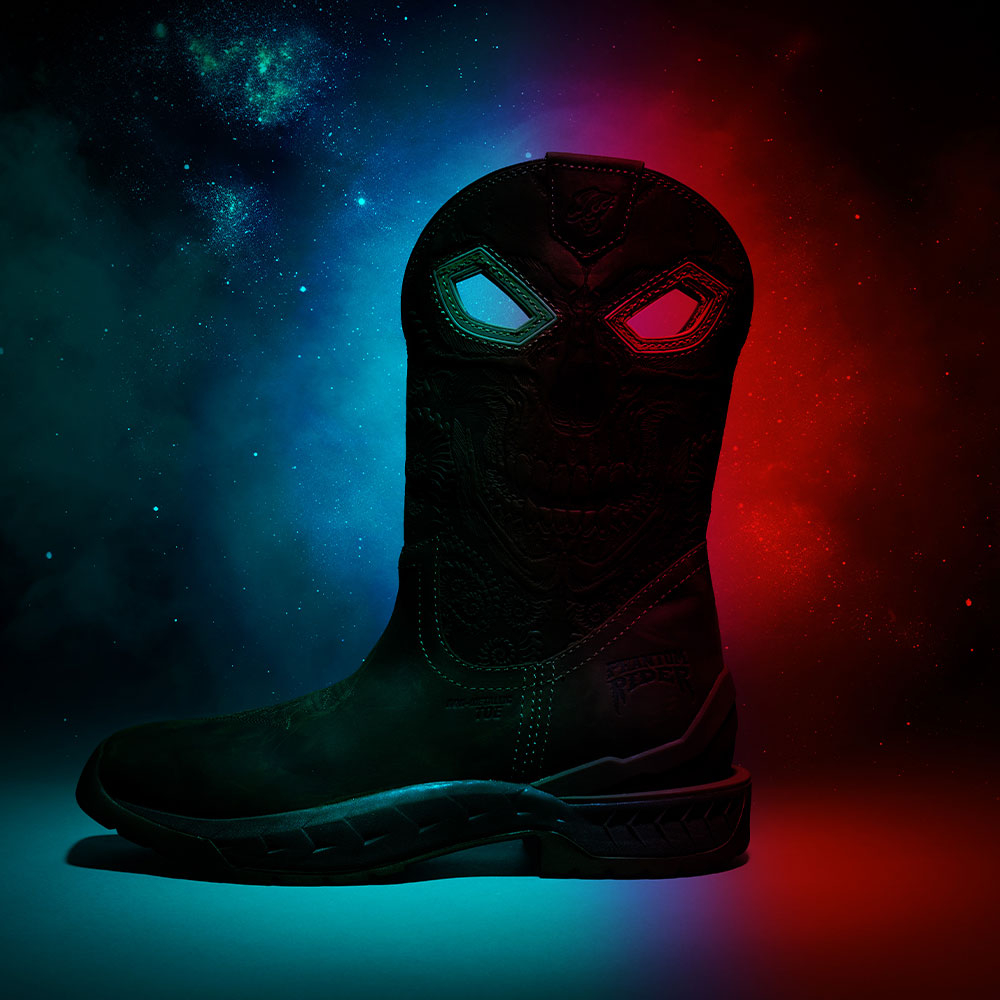 Stinger boot obscured by blue and red smoke.