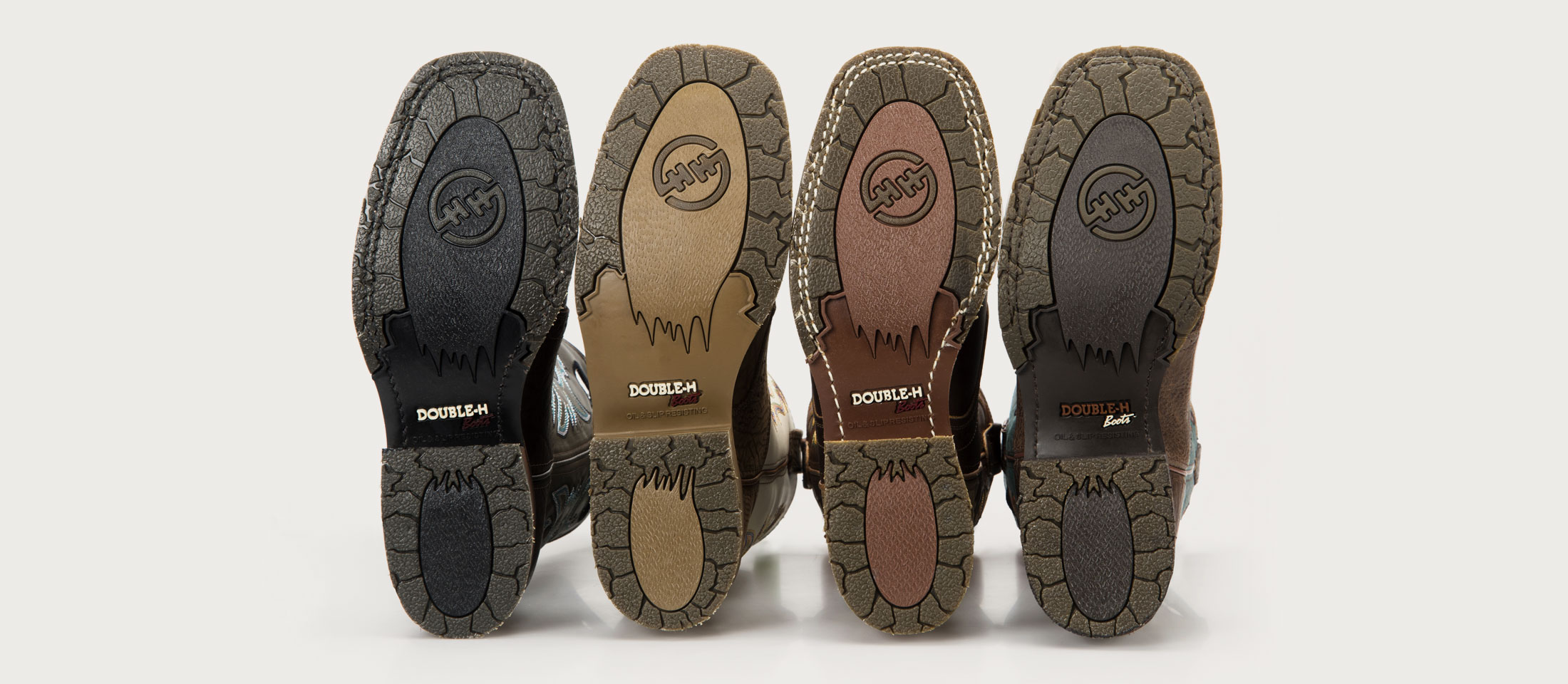 4 boots standing up to show the ICE outsole.